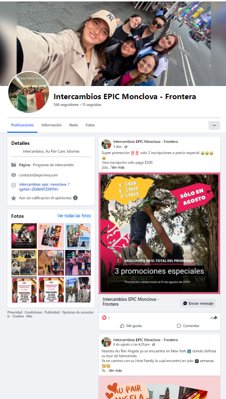Facebook de Intercambios EPIC Monclova - Frontera